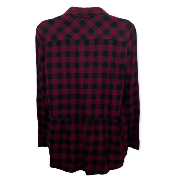 Beach Lunch Lounge Women's Red & Black Plaid Flannel Button Up Shirt Size Small - Picture 2 of 13